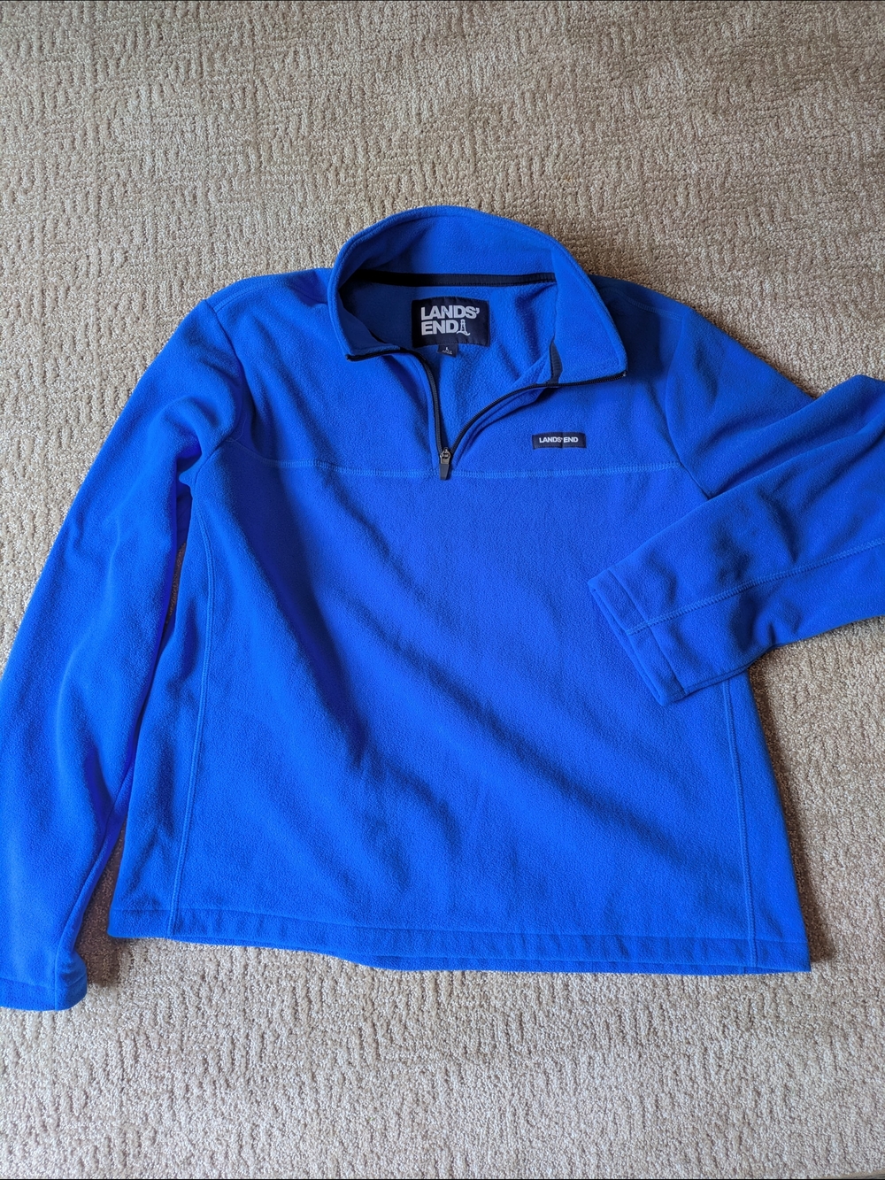 Lands' End Men's Large Blue Quarter-Zip Fleece Pullover